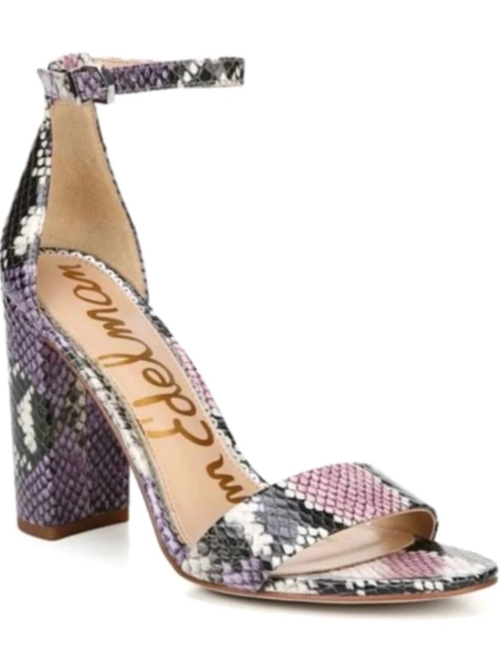 Sam Edelman Leather Pink 🩷, Purple 💜 Black & Cream Snake-Print Block Heel